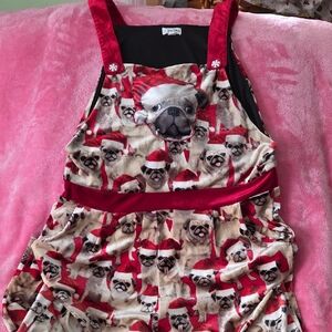 Women's (XL) Born Famous Festive Pug Santa Velvet Jumpsuit